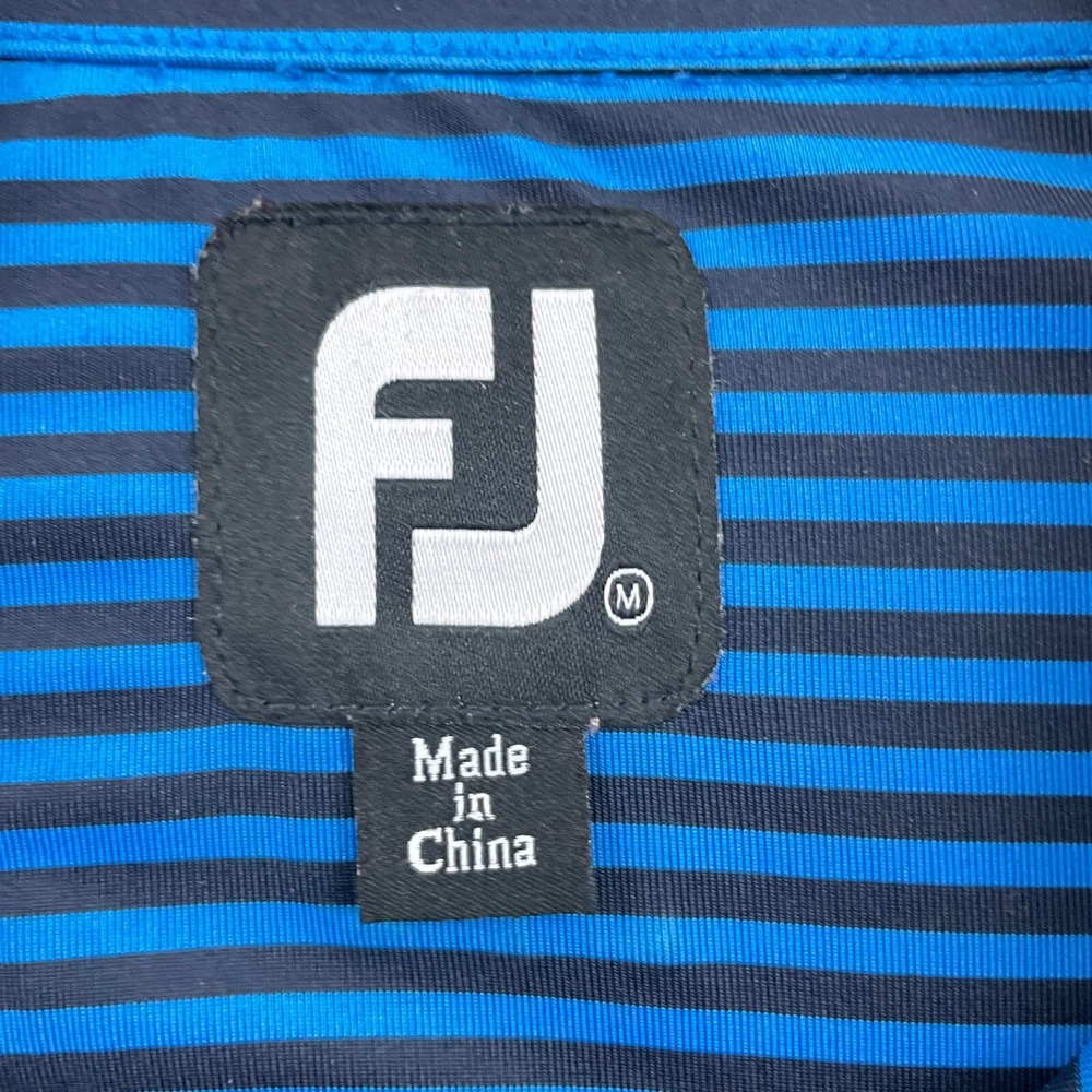 FJ Footjoy Polo Golf Shirt Mens M Blue Black Striped Performance Athletic Preppy - Picture 7 of 13